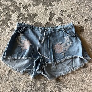 Rahi Cali Denim Cutoff Shorts with Floral Embroidery (Size S)